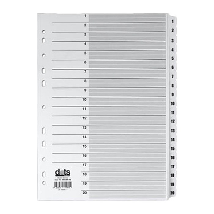 dots Ordnerregister Mylar DIN A4 Vollformat 1-20 weiß 20-teilig, 1 Satz