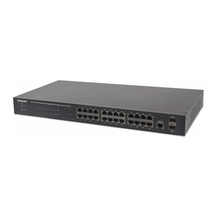 INTELLINET Switch 24x GE Web-Managed SNMP 2xMini Gbic PoE+