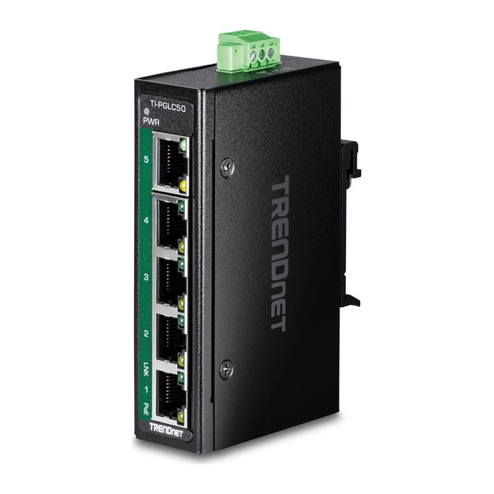 TRENDnet Industrial Switch 5-Port Gbit PoE+ Mini DIN-Rail