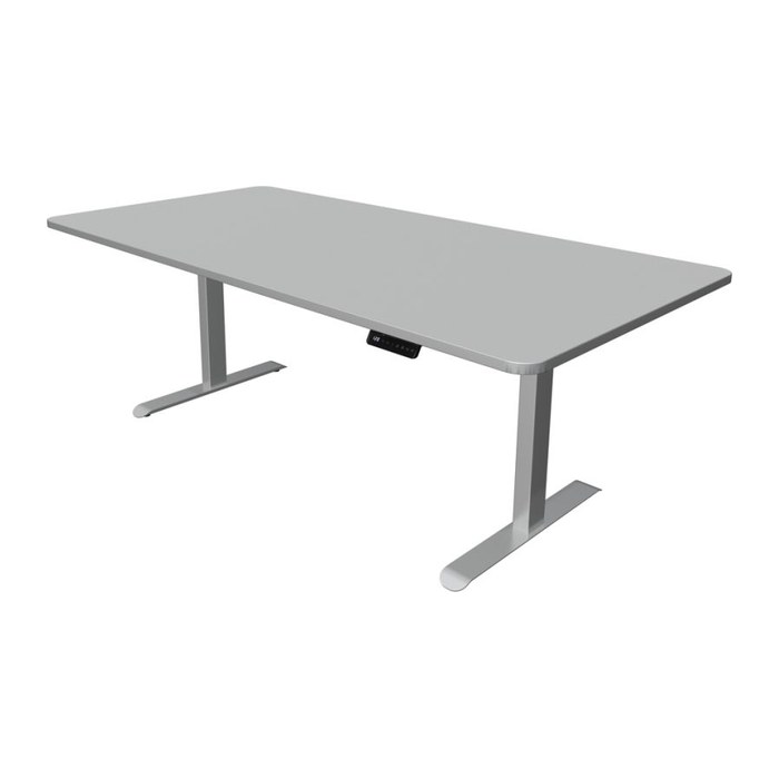 Kerkmann Move 3 Premium elektrisch höhenverstellbarer Schreibtisch lichtgrau rechteckig, T-Fuß-Gestell silber 200,0 x 100,0 cm