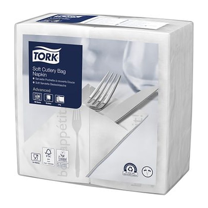 TORK Bestecktaschen Soft Guten Appetit weiß 9,8 x 19,8 cm, 1.200 St.