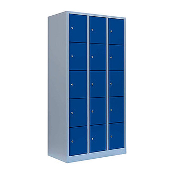 LÜLLMANN Schließfachschrank enzianblau, lichtgrau 520531, 15 Schließfächer 88,5 x 50,0 x 180,0 cm