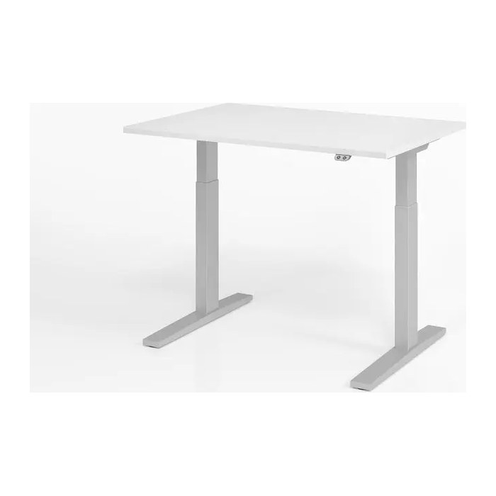 HAMMERBACHER XMKA12 elektrisch höhenverstellbarer Schreibtisch weiß rechteckig, C-Fuß-Gestell silber 120,0 x 80,0 cm