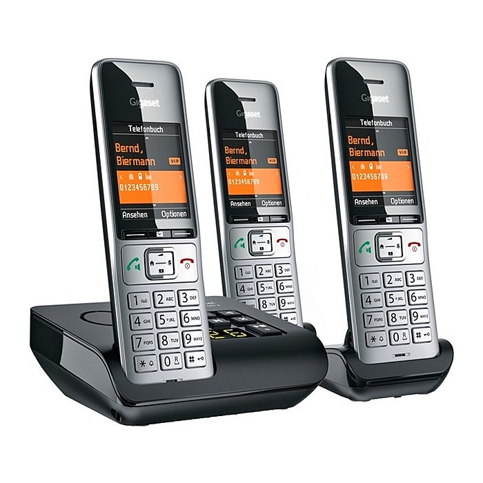 Gigaset COMFORT 500A trio Schnurloses Telefon-Set mit Anrufbeantworter schwarz-silber