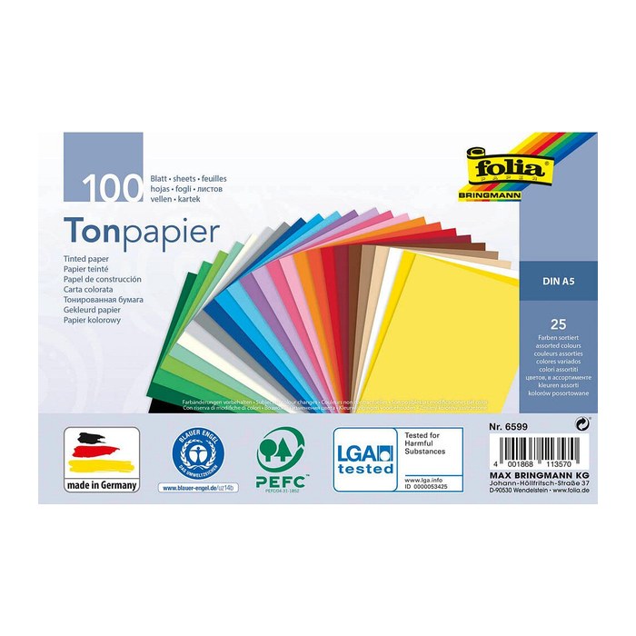 folia Tonpapier farbsortiert 130 g/qm 100 Blatt