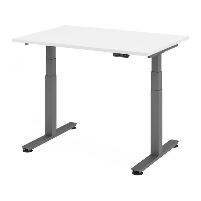 HAMMERBACHER XDSM12 elektrisch höhenverstellbarer Schreibtisch weiß rechteckig, T-Fuß-Gestell grau 120,0 x 80,0 cm