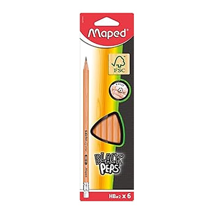 maped BLACK'PEPS Bleistifte HB naturbelassen mit Radierer, 6 St.