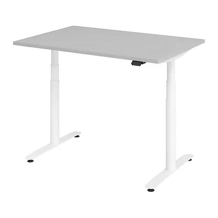 HAMMERBACHER VXDLR12 elektrisch höhenverstellbarer Schreibtisch lichtgrau rechteckig, T-Fuß-Gestell weiß 120,0 x 80,0 cm