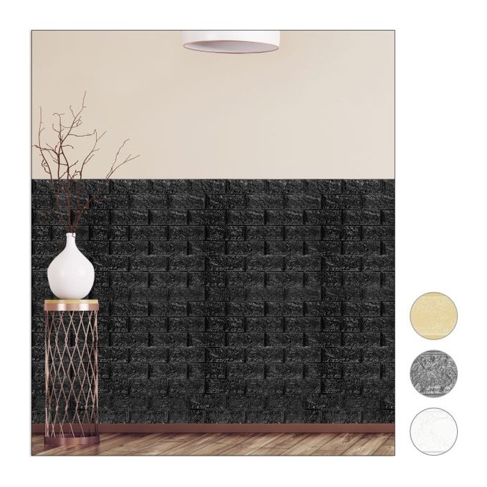 relaxdays Wandpaneele selbstklebend, schwarz 70,0 x 78,0 cm, 5 St.