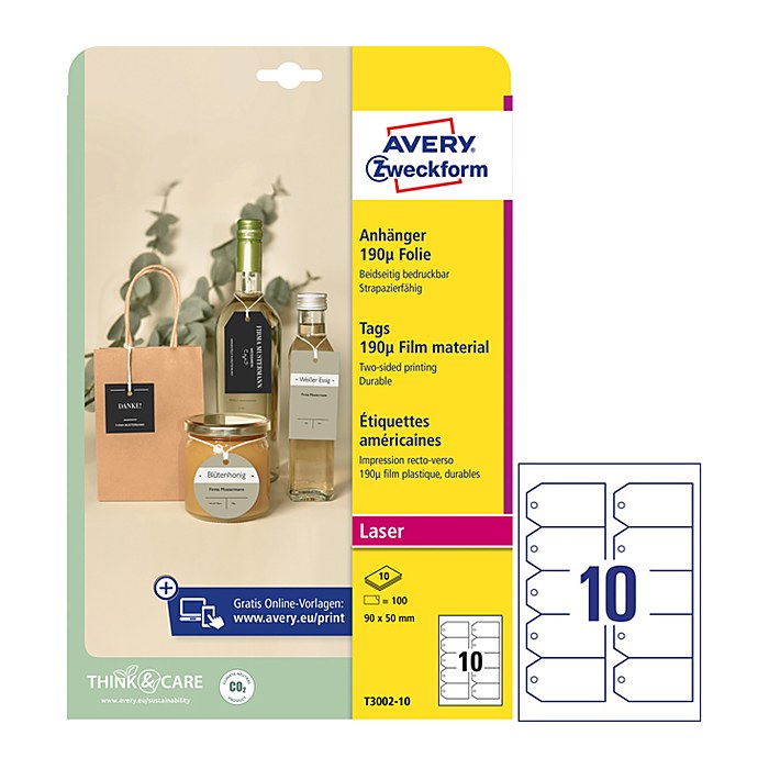 AVERY Zweckform Hängeetiketten weiß 90,0 x 50,0 mm blanko, 100 St.