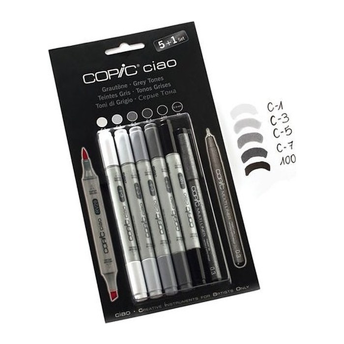 COPIC® ciao 5+1 Kalte Grautöne Layoutmarker-Set grau 1,0 + 6,0 mm, 6 St.