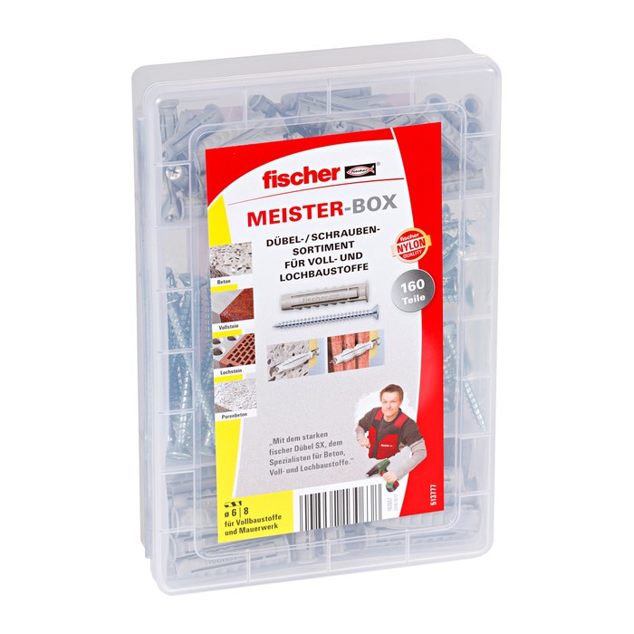 fischer Meister-Box Wohnraum 513777 Dübel- und Schrauben-Sortiment, 160-teilig