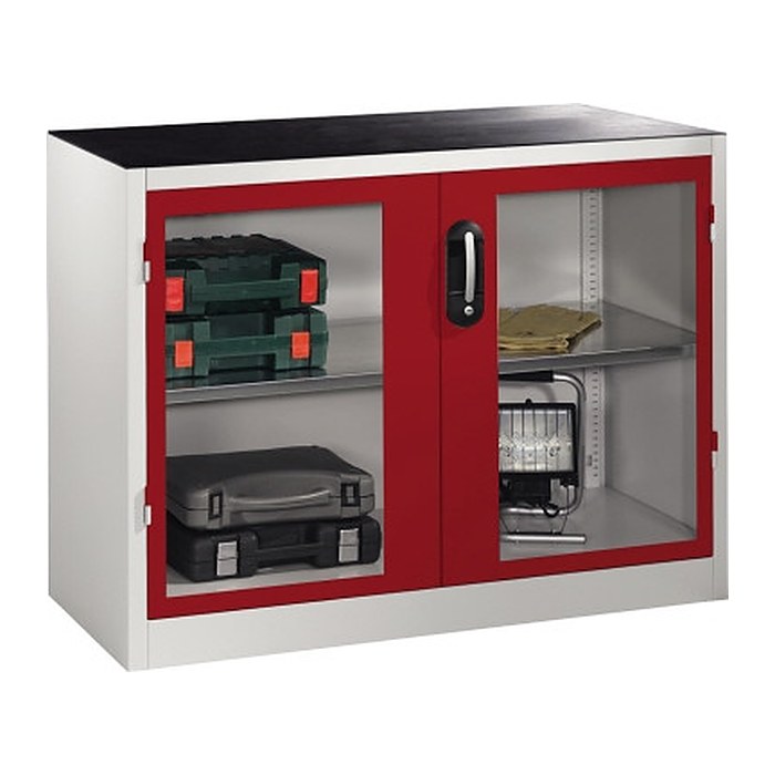 CP Stahlschrank 8831-055 S10192 lichtgrau, rubinrot, Acrylglas 1 Fachboden 120,0 x 50,0 x 100,0 cm, aufgebaut, 1 St.