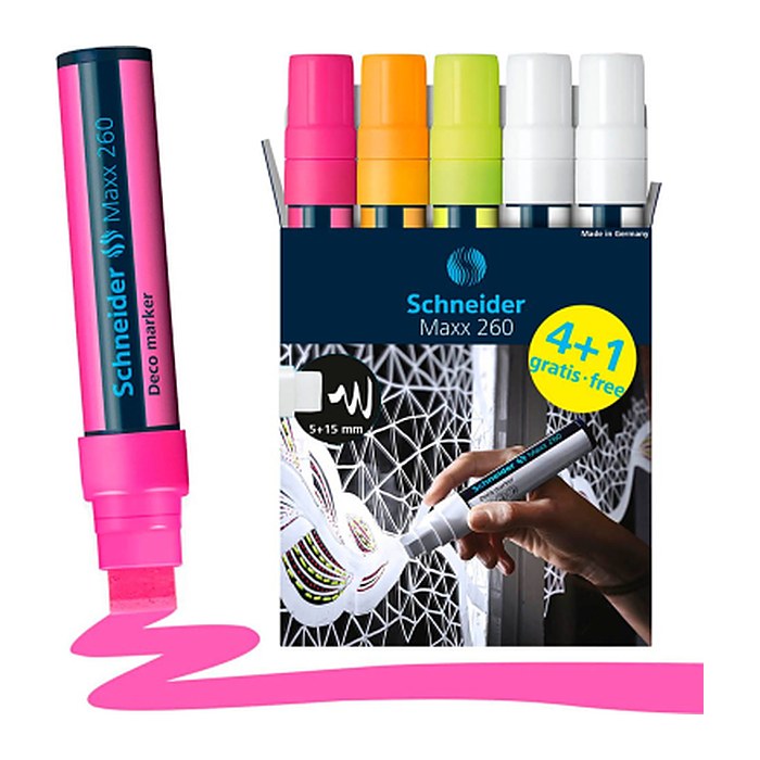 4 + 1 GRATIS: Schneider Maxx 260 Kreidemarker farbsortiert 5,0 - 15,0 mm, 4 St. + GRATIS 1 St.