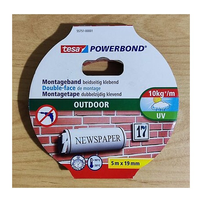 tesa Montageband POWERBOND Outdoor 55751 doppelseitiges Klebeband 19,0 mm x 5,0 m, 1 Rolle