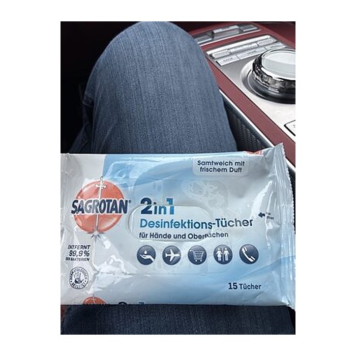 SAGROTAN® Desinfektionstücher TO GO 2IN1 1-lagig weiß, 15 St.