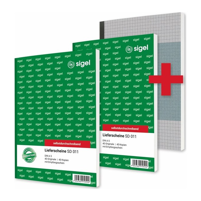 AKTION: SIGEL Lieferschein mit Empfangsschein Formularbücher, 2 St. + GRATIS 1 SIGEL Notizbuch SN200 A5, kariert, 200 Seiten