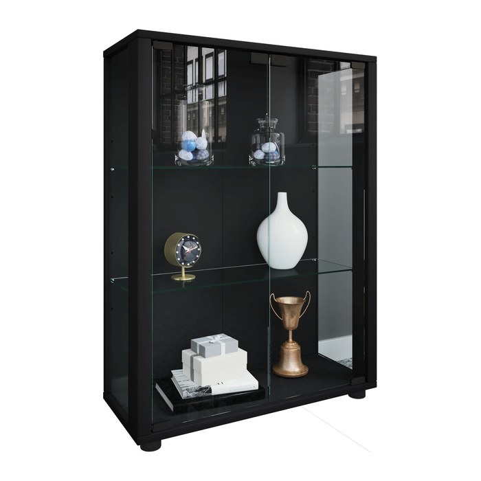 VCM my home Sintalo Vitrine schwarz 2 Fachböden mit Beleuchtung