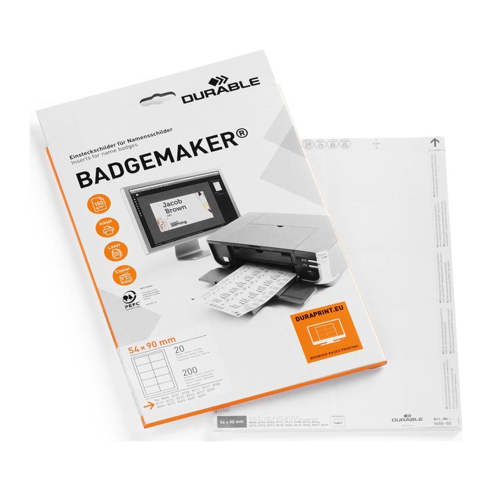 DURABLE Einsteckschilder für Namensschilder Badgemaker 9,0 x 5,4 cm, 200 St.