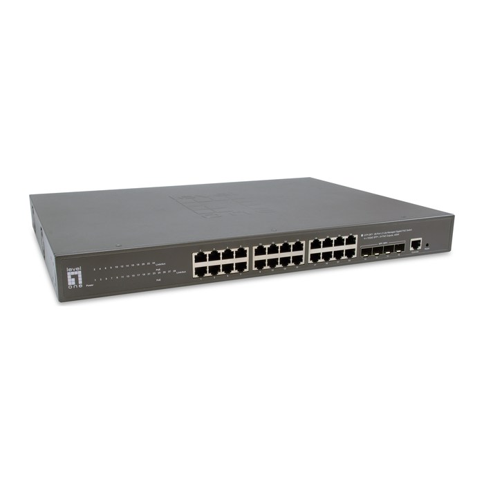 LevelOne PoE+Switch 24xGE PoE/4x10GSFP+ 400W 19" Managed L3