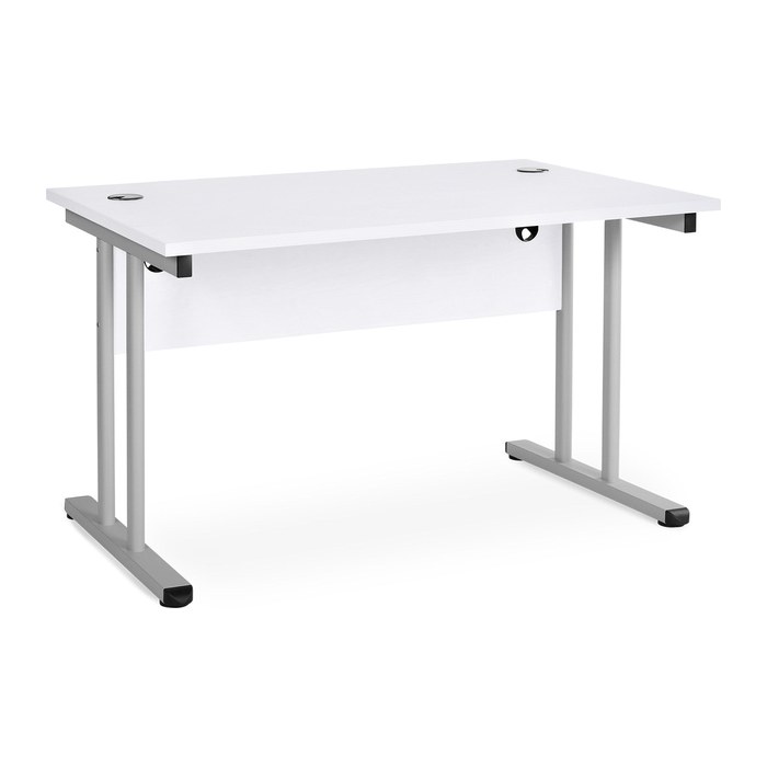 Schreibtisch – T-Fuß – Fixe höhe inkl. Knieraumblende (1600 x 800 x 730 mm, Platte Weiß)