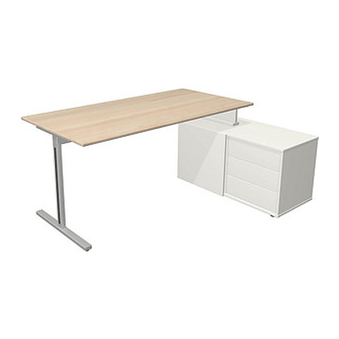 Kerkmann Form 1 Schreibtisch ahorn, weiß rechteckig, T-Fuß-Gestell silber 160,0 x 80,0 cm