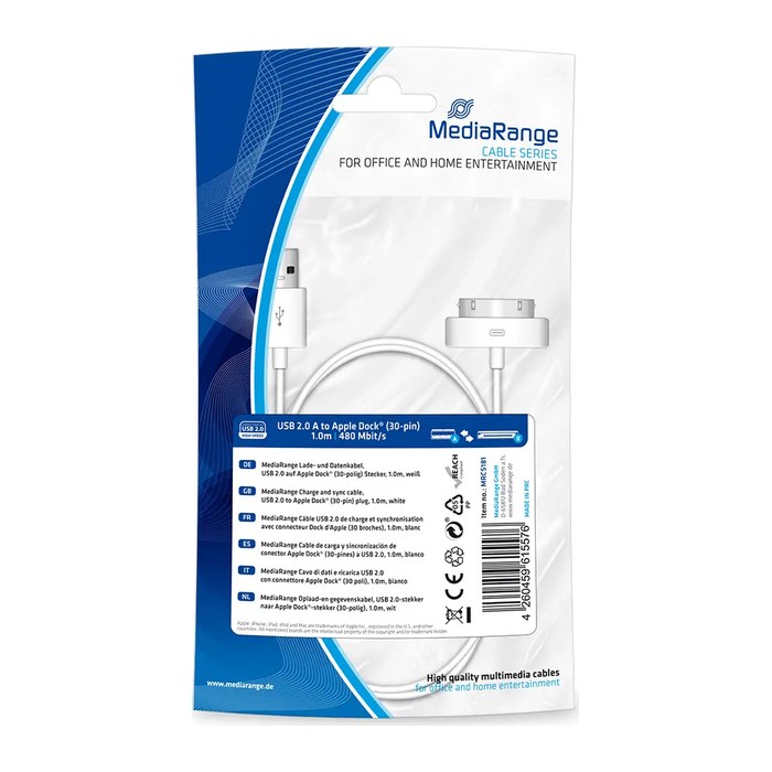 MediaRange Lade- & Datenk. USB 2.0 auf Apple Dock 1m