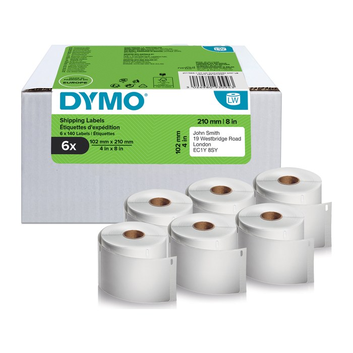 DYMO Etikettenrollen für Etikettendrucker weiß, 102,0 x 210,0 mm, 6 x 140 Etiketten
