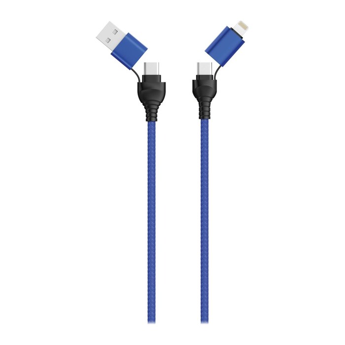 2GO USB / Type C Ladekabel 4 in 1 USB A, Lighn. 120cm blau