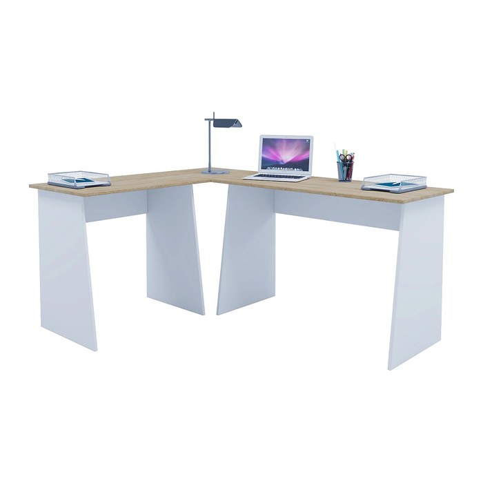VCM my office Masola Schreibtisch weiß, sonoma-eiche rechteckig, 4-Fuß-Gestell weiß 135,0 x 105,0 cm