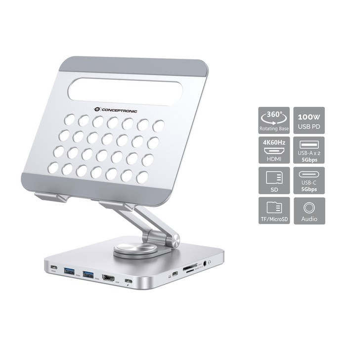 CONCEPTRONIC Tablet Halterung + 8-in-1 Docking silber