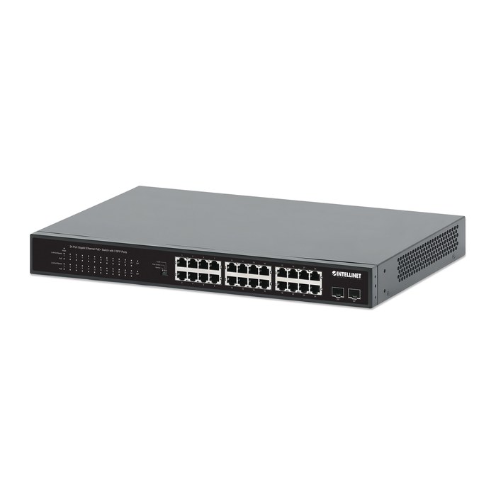 INTELLINET 24Port Gigabit PoE+ Switch 2x1G SFP 370 W