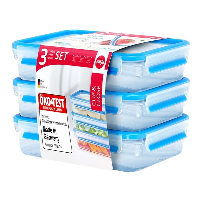 emsa Frischhaltedosen CLIP & CLOSE 5,8 cm hoch transparent 3x 1,2 l, 3 St.