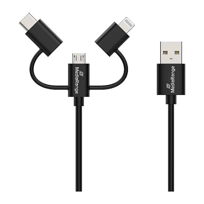 MediaRange 3-in-1 Kabel, micro USB, USB-C und Lightning, sw