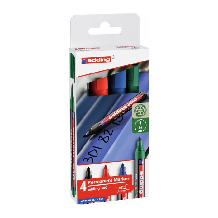 edding 300 Permanentmarker farbsortiert 1,5 - 3,0 mm, 4 St.