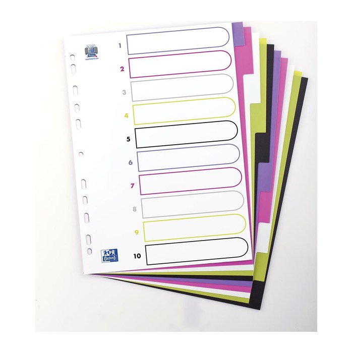 OXFORD Ordnerregister myColour DIN A4 Vollformat blanko lila, pink, weiß, grün, schwarz 10-teilig, 1 Satz