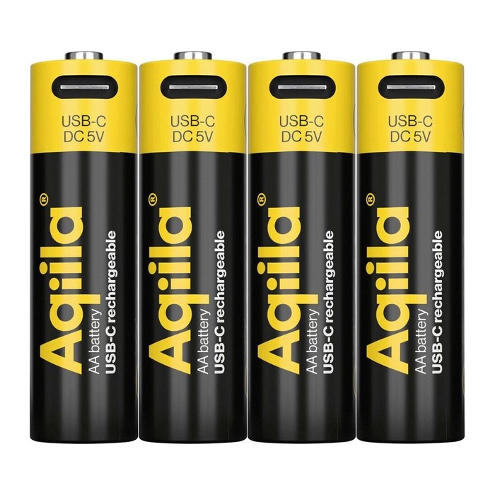 Aqiila® USB-Akkus mit Ladekabel USB-C Li-Ion Mignon AA 2.000 mAh, 4 St.