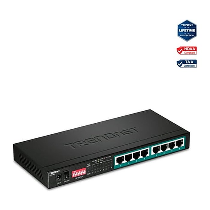 TRENDnet Switch 8-Port Gbit PoE+ long range 200m 65W Metall