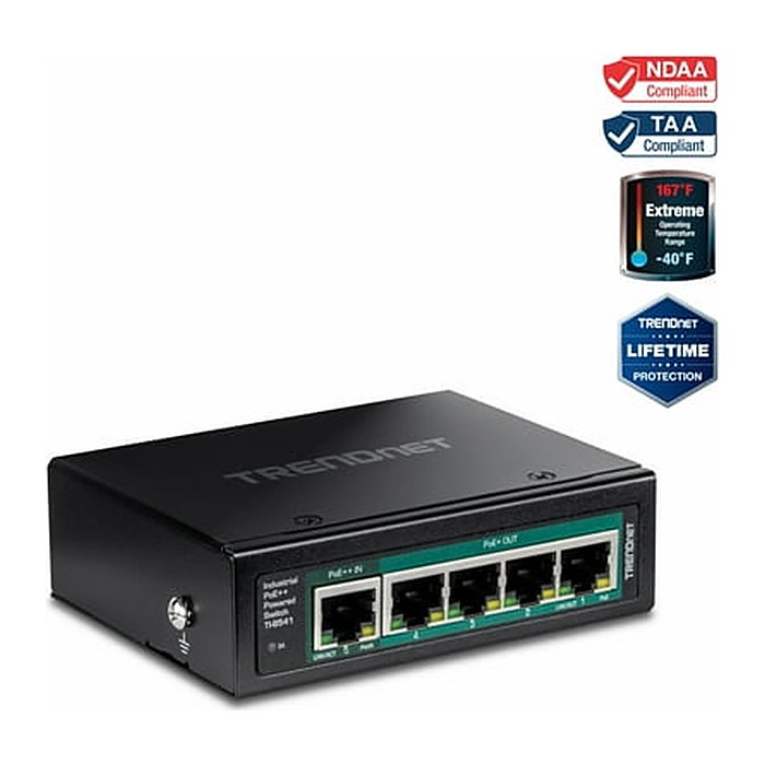 TRENDnet Industrial Switch 5-Port Gbit PoE++ Power DIN-Rail