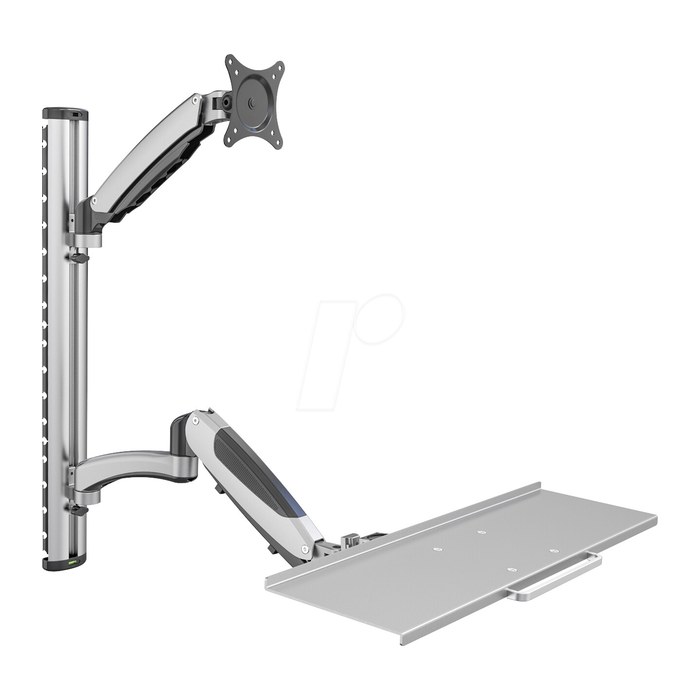 DIGITUS Monitor-Maus-Tastatur-Halterung DA-90354 silber für 1 Monitor, 1 Tastatur, 1 Maus, Wandhalterung
