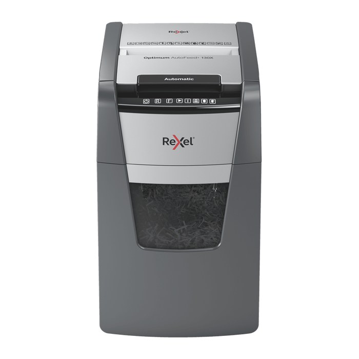 Rexel Optimum AutoFeed+ 130X Aktenvernichter mit Partikelschnitt P-4, 4 x 28 mm, bis 130 Blatt, schwarz
