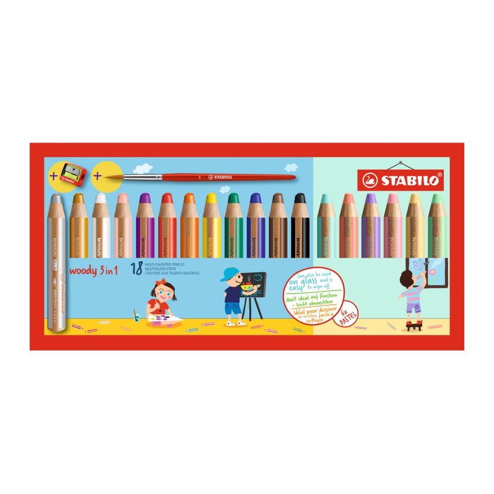 STABILO woody 3 in 1 + PASTEL Malset farbsortiert, 18 St.