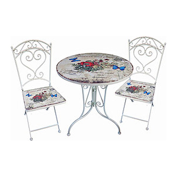 Garden Pleasure Sitzgruppe FLORAL, weiß Metall, 3-teilig