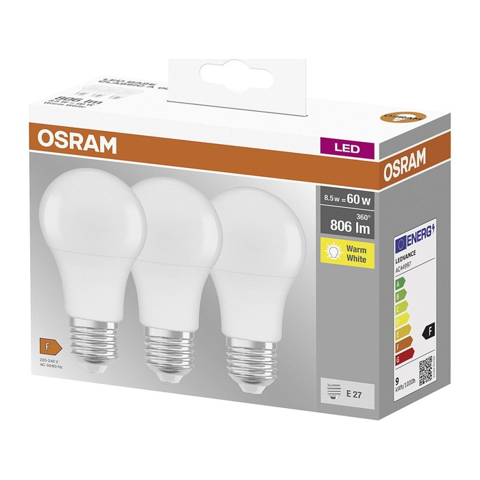 OSRAM LED-Lampen Base CLASSIC A60 Multipack E27 8,5 W matt, 3 St.