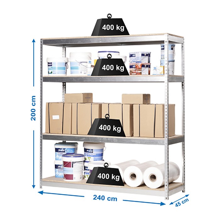Simonrack Schwerlast-Weitspannregal SIMONFORTE CHIPBOARD 8435104925225 silber 240,0 x 45,0 x 200,0 cm