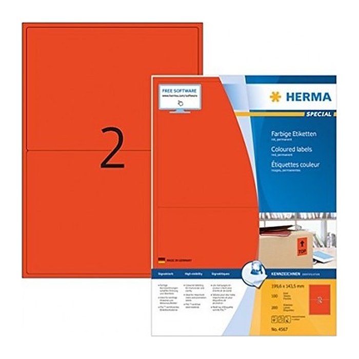 HERMA Etiketten 4567 rot 199,6 x 143,5 mm, 100 Blatt