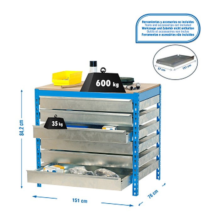 Simonrack Werkbank SIMONWORK BT5 BOX blau 6 Schubladen 151,0 x 76,0 x 84,2 cm
