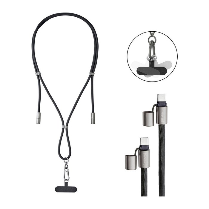 Intenso Charging Lanyard Handykette Ladekabel schwarz, Kabellänge: 1,65 m, 60 Watt