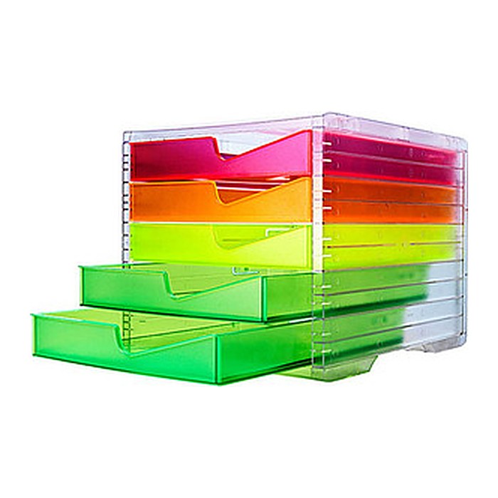styro Schubladenbox styroswingbox NEONline neon multi-color 275-8430.2624, DIN A4 mit 5 Schubladen, 1 St.
