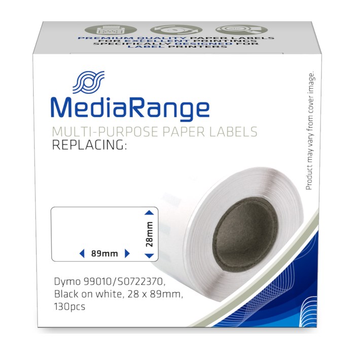 MediaRange Etikettenrollen für Etikettendrucker ersetzt DYMO 99010/S0722370 weiß, 28,0 x 89,0 mm, 1 x 130 Etiketten